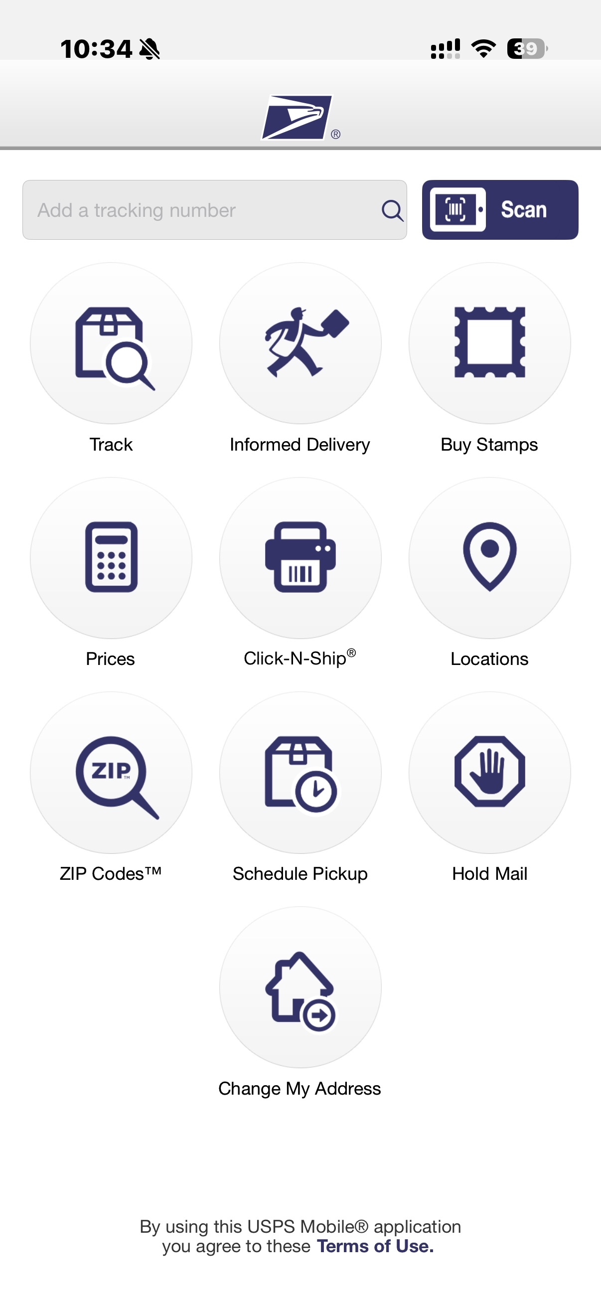 Original USPS home screen